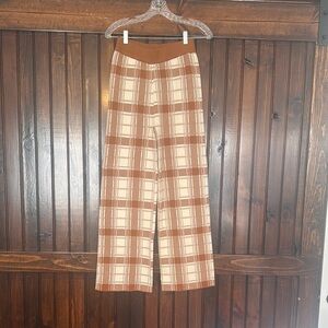 Plaid Women's Pants in Brown and Cream